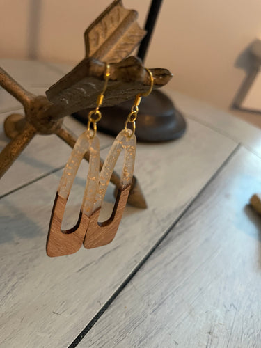 Teardrop Wood/Gold Fleck Acrylic Earrings.