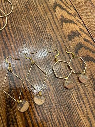 Wood/Gold Fleck Drop Earrings