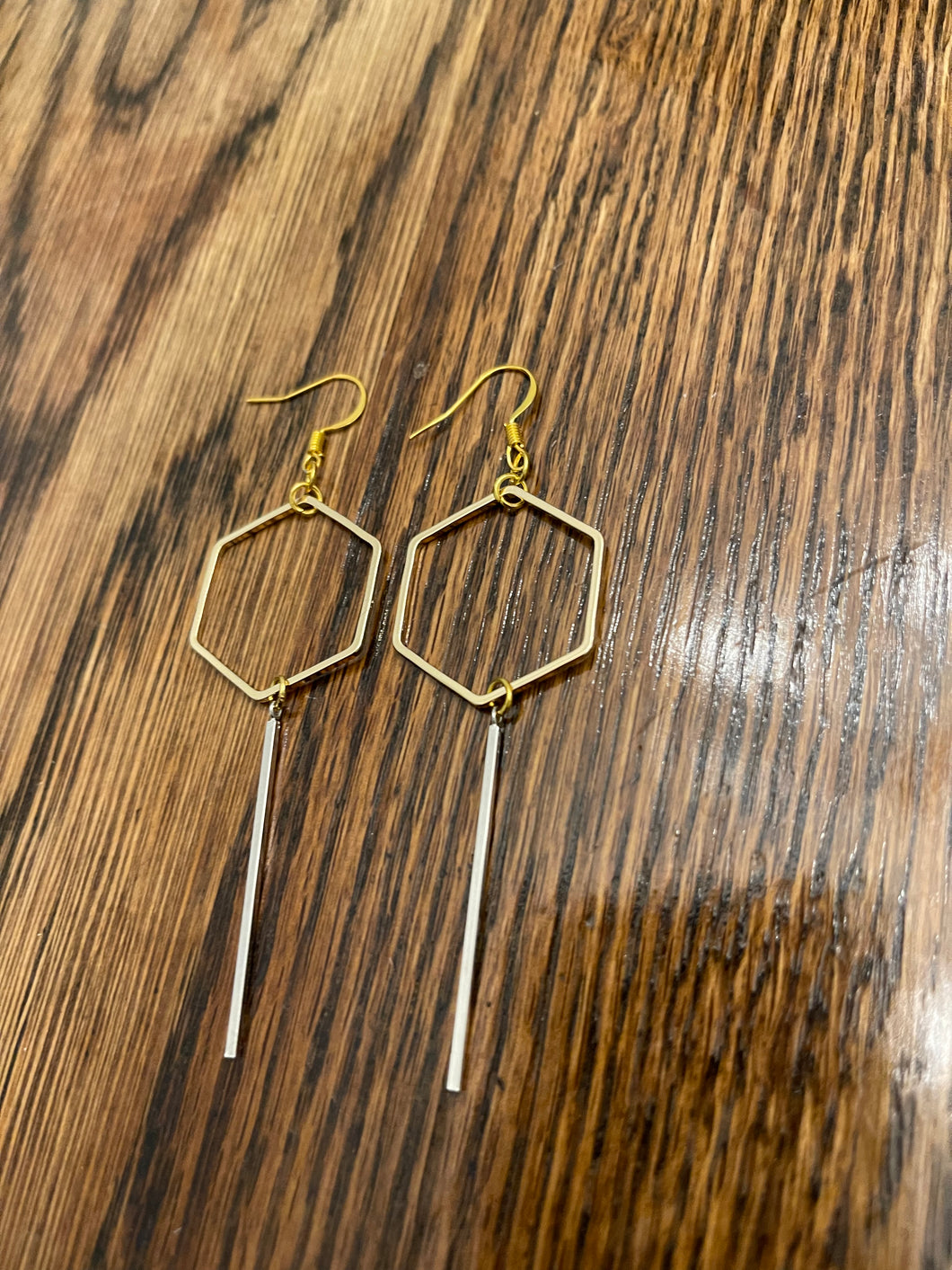 Hexagon and Silver Bar Earrings